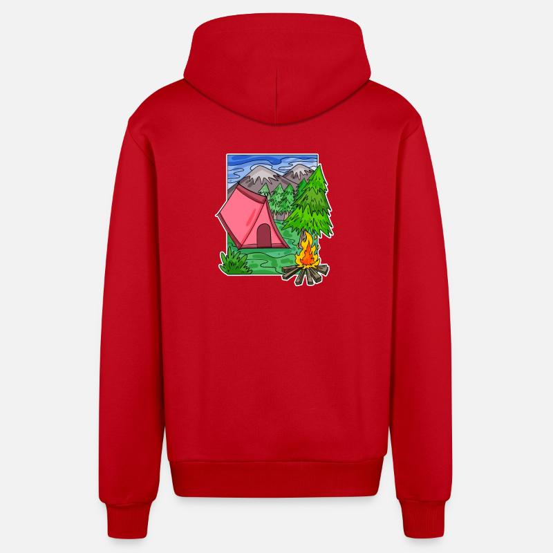 Camping Camping Motif - Veste à capuche bio décontractée fabriquée en UE - rouge