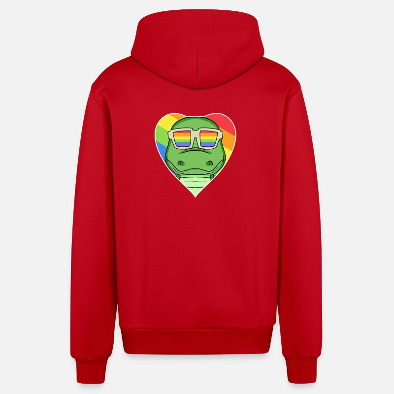 Arc-en-ciel - Crocodile avec lunettes - Veste à capuche bio décontractée fabriquée en UE - rouge