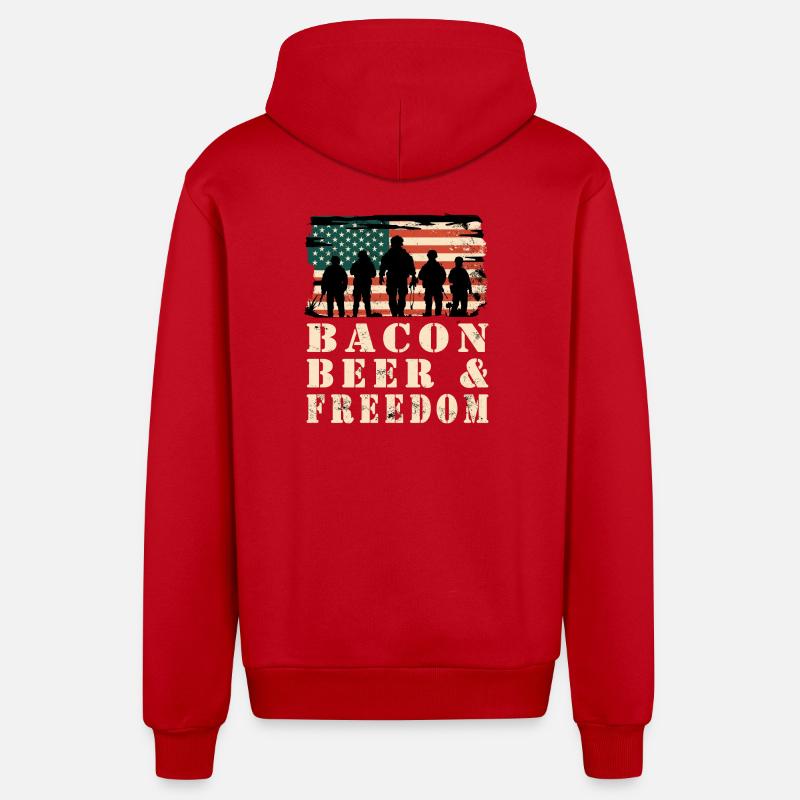 Bacon, Bier und Freiheit - Organic Relaxed Kapuzenjacke Made in EU - Rot
