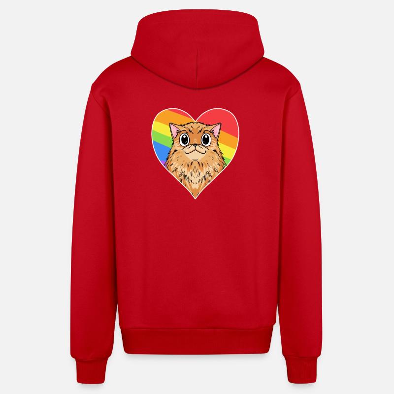 Regenbogen - Katze mit Herz - Organic Relaxed Kapuzenjacke Made in EU - Rot