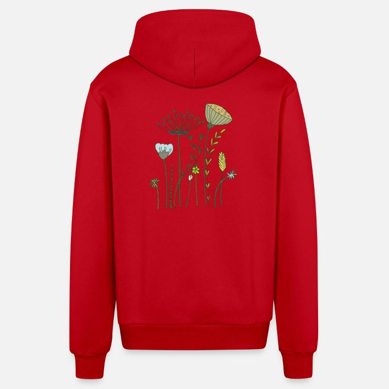 Fleurs séchées - Veste à capuche bio décontractée fabriquée en UE - rouge