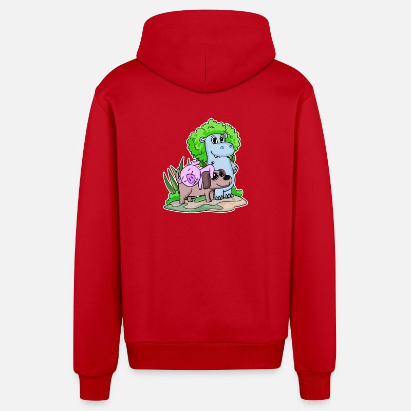 Animaux mignons - Veste à capuche bio décontractée fabriquée en UE - rouge