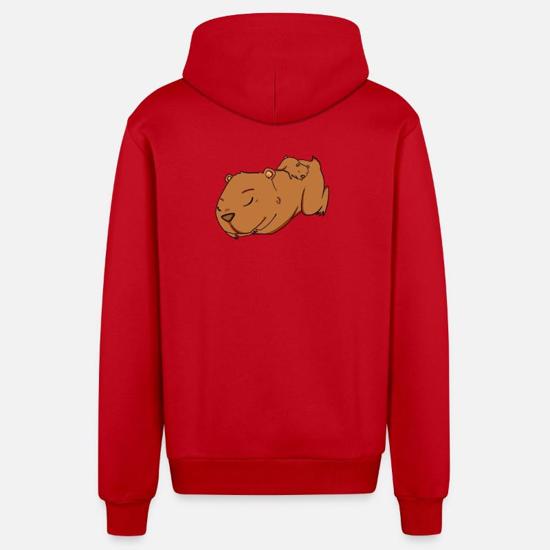 Famille - Capybara avec bébé Capybara - Veste à capuche bio décontractée fabriquée en UE - rouge