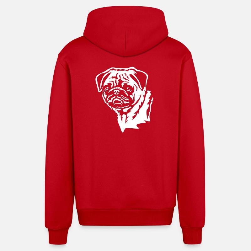 Mops Kopf "Black Edition" - Organic Relaxed Kapuzenjacke Made in EU - Rot
