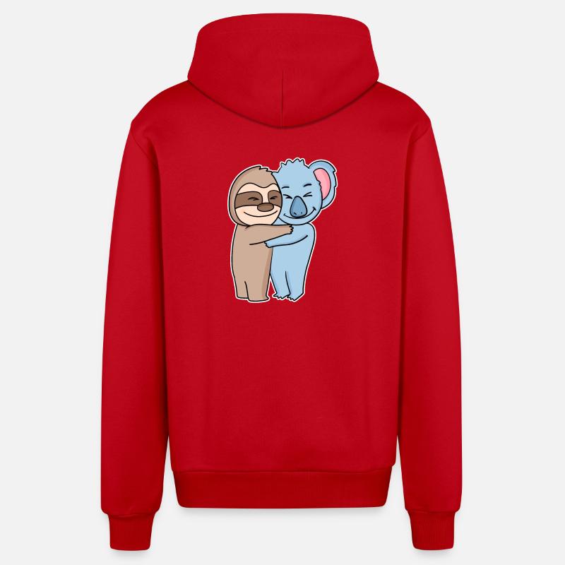 Sloth and koala hugging - hug - Organic Relaxed Hooded Jacket Made in EU - red