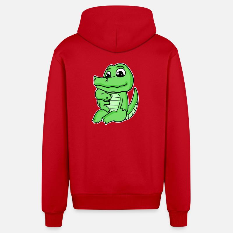 Famille Crocodile - Crocodile avec bébé - Veste à capuche bio décontractée fabriquée en UE - rouge