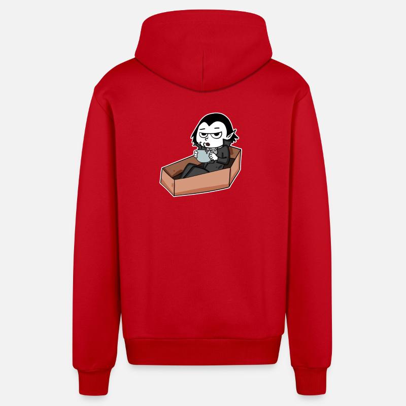 Vampire drinks coffee - Organic Relaxed Hooded Jacket Made in EU - red