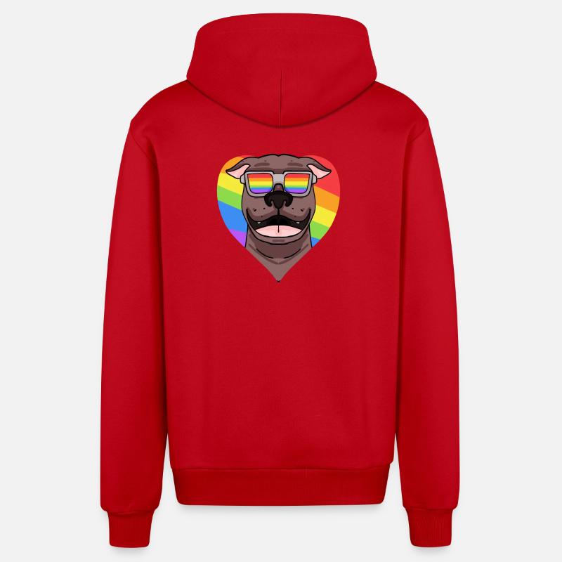 Rainbow - Chien pitbull avec lunettes - Veste à capuche bio décontractée fabriquée en UE - rouge