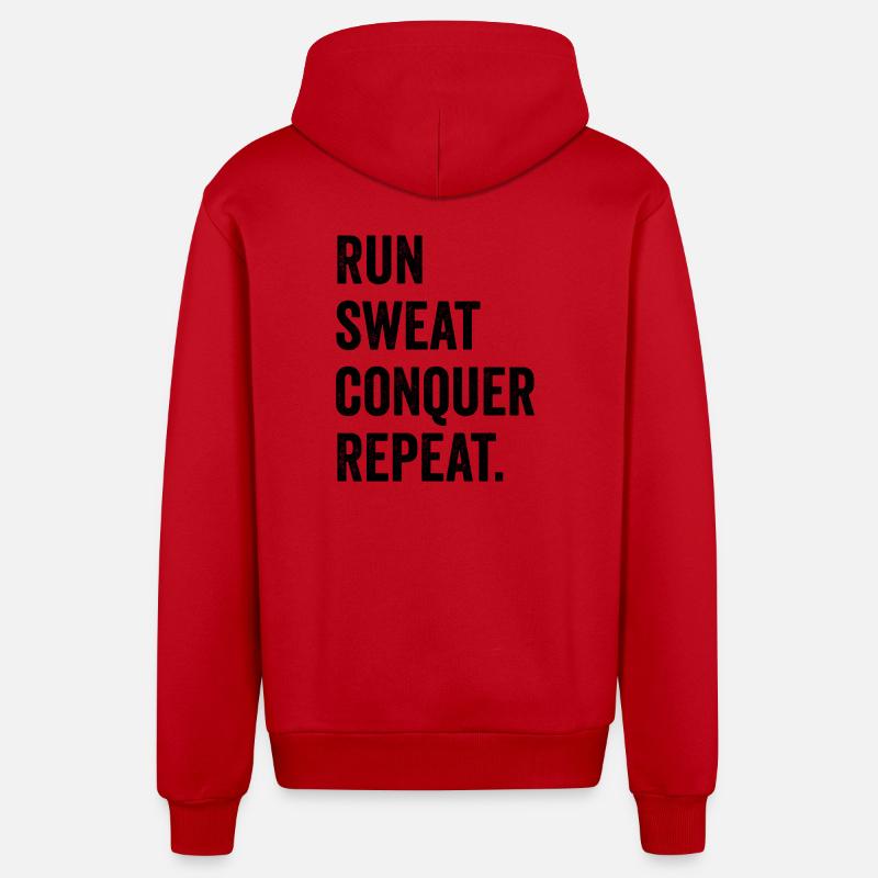 Courir. Sueur. Conquérir. Répéter. - Veste à capuche bio décontractée fabriquée en UE - rouge