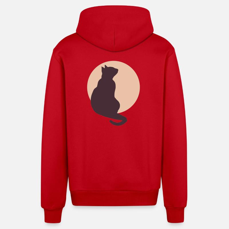 Chat de la Lune - Veste à capuche bio décontractée fabriquée en UE - rouge