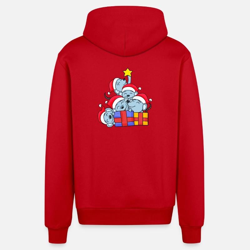Mouse Tree Christmas Christmas Tree - Organic Relaxed Hooded Jacket Made in EU - red