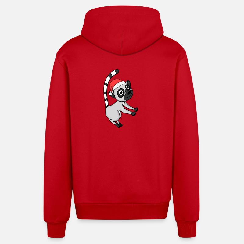 Noël des lémuriens - Veste à capuche bio décontractée fabriquée en UE - rouge