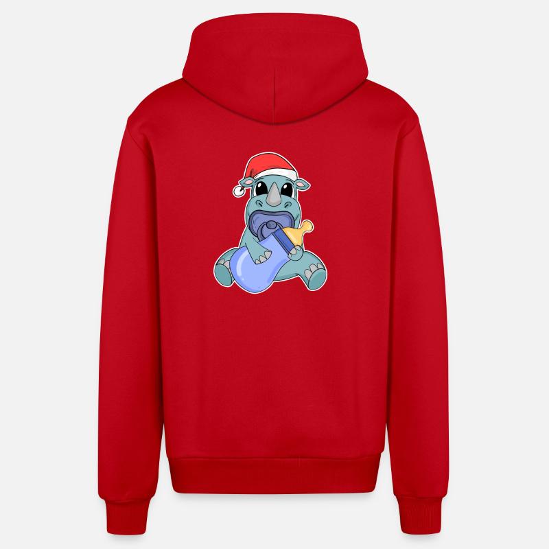 Rhinocéros bébé Noël - Veste à capuche bio décontractée fabriquée en UE - rouge