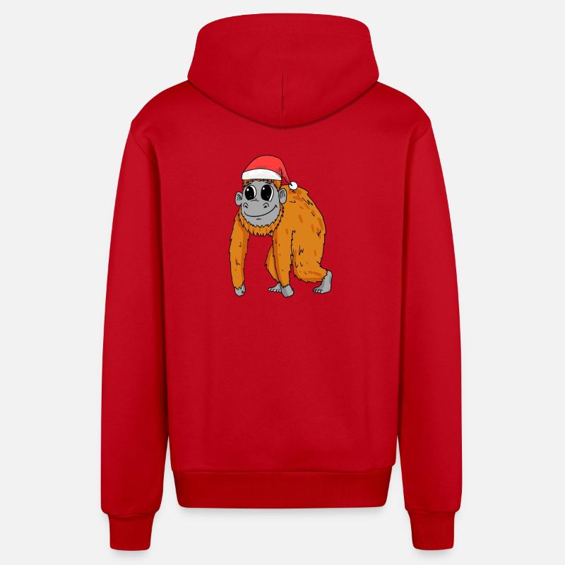 Noël singe - Veste à capuche bio décontractée fabriquée en UE - rouge