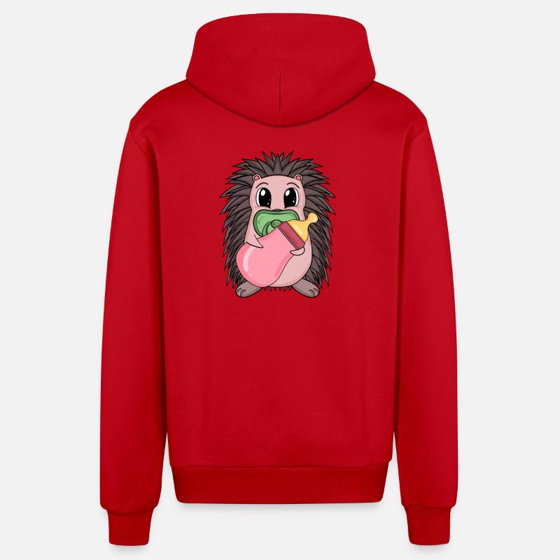 Motif de bébé hérisson - Veste à capuche bio décontractée fabriquée en UE - rouge