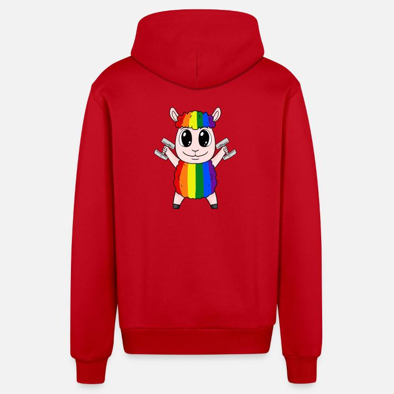 Mouton arc-en-ciel avec haltères - Veste à capuche bio décontractée fabriquée en UE - rouge