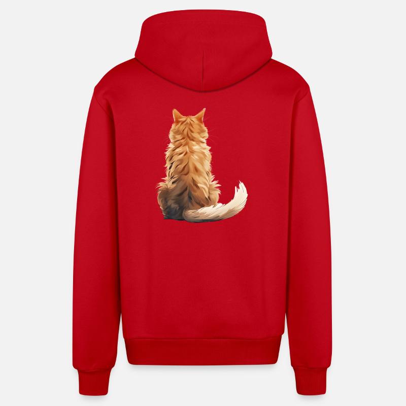 Chat Manx - Veste à capuche bio décontractée fabriquée en UE - rouge