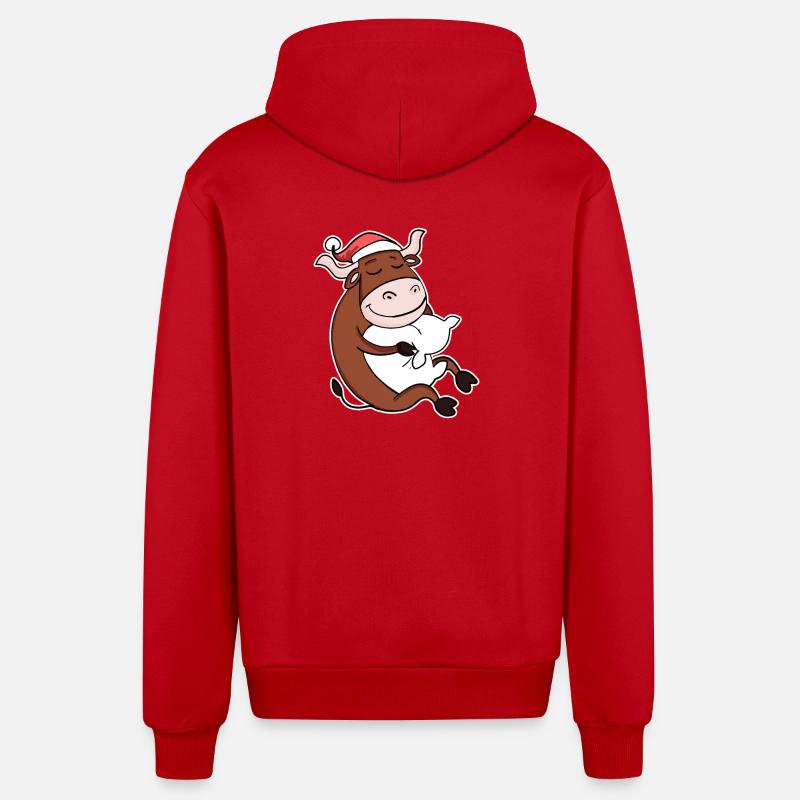 Boeuf Mignon Fatigué Noël - Veste à capuche bio décontractée fabriquée en UE - rouge
