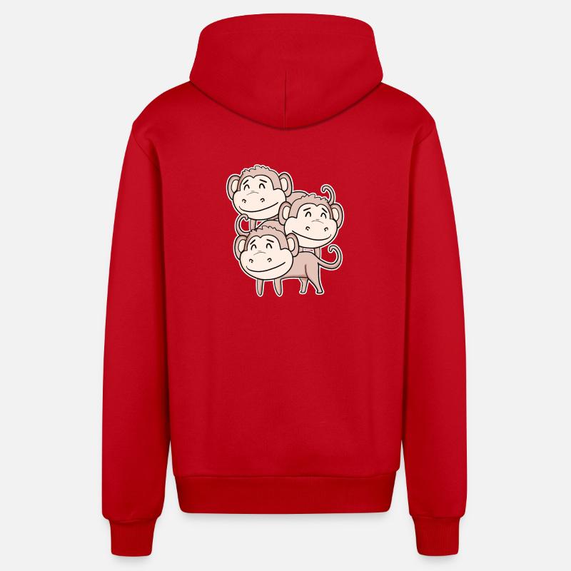 Cute Monkey - Monkey Motif - Organic Relaxed Hooded Jacket Made in EU - red
