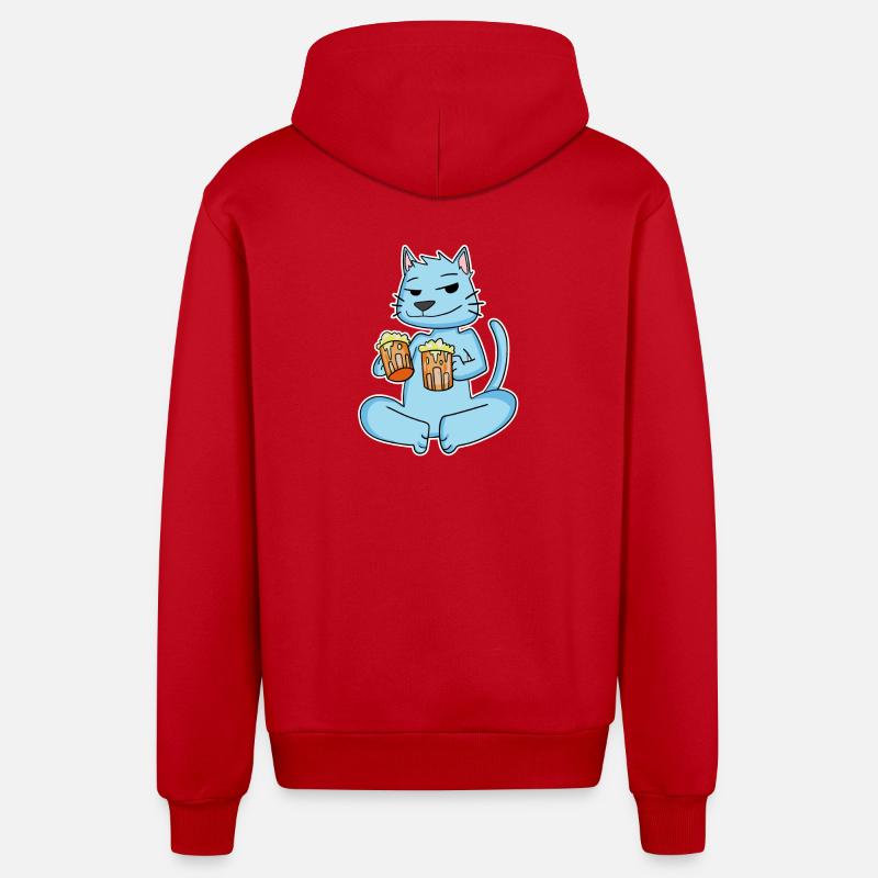 Chat à la bière - Veste à capuche bio décontractée fabriquée en UE - rouge