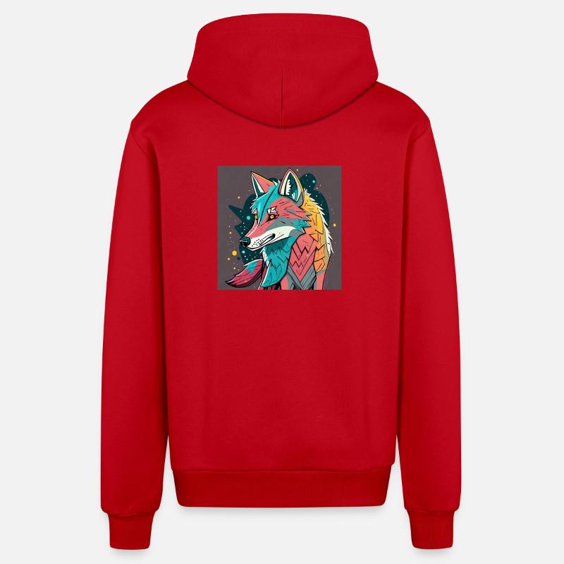Geometrischer Wolf Farbexplosion - Organic Relaxed Kapuzenjacke Made in EU - Rot