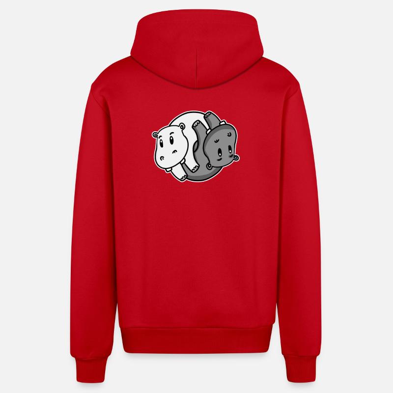 Yin Yang Hippopotame - Veste à capuche bio décontractée fabriquée en UE - rouge