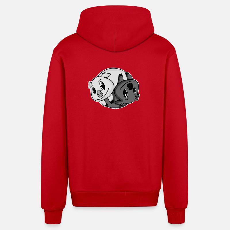 Cochons Yin Yang - Veste à capuche bio décontractée fabriquée en UE - rouge