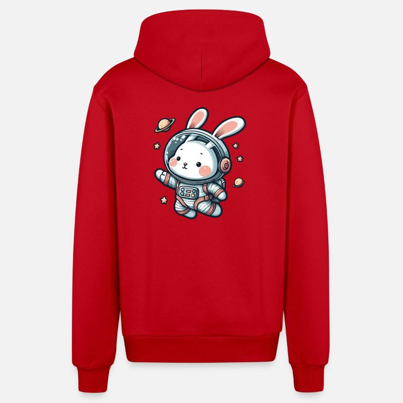 Lapin mignon, astronaute, lapin dans l’espace - Veste à capuche bio décontractée fabriquée en UE - rouge