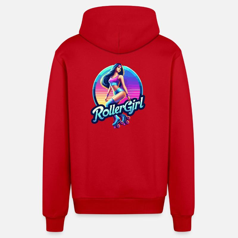 Lebendige Retro-Roller-Mädchen-Illustration - Organic Relaxed Kapuzenjacke Made in EU - Rot