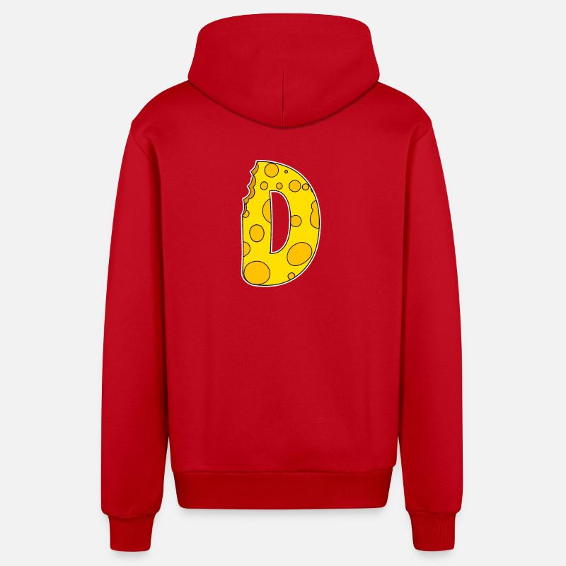 Buchstabe D - Anfangsbuchstabe D - Käse Motiv - Organic Relaxed Kapuzenjacke Made in EU - Rot