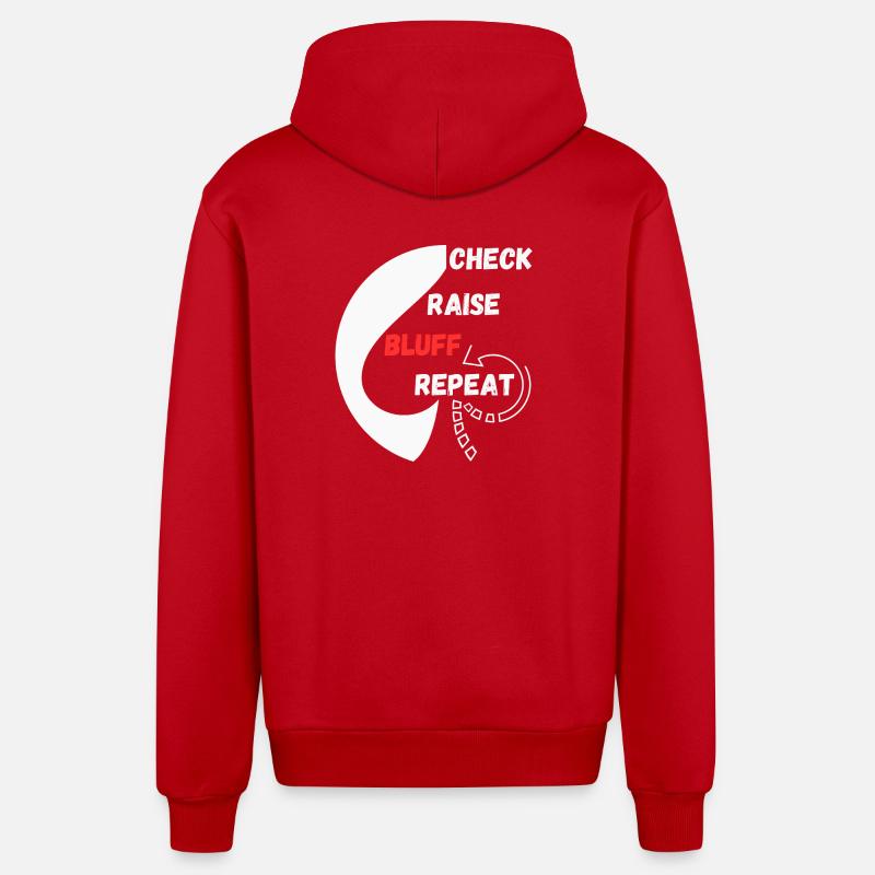 Repeat Poker "Chess, Raise, Bluff, Repeat" - Organic Relaxed Hooded Jacket Made in EU - red