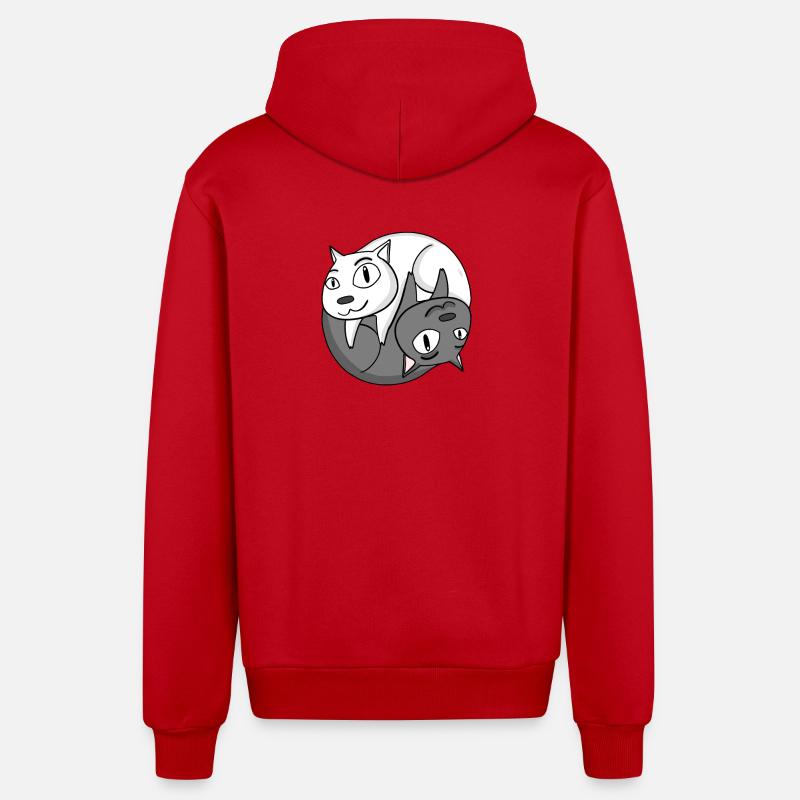 Chat Yin Yang - Veste à capuche bio décontractée fabriquée en UE - rouge