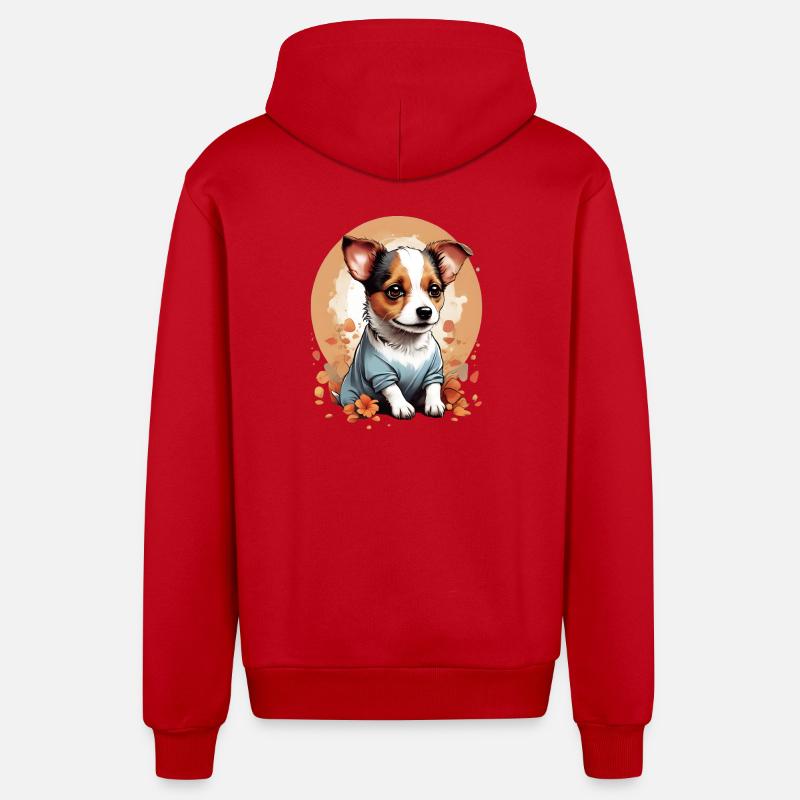 Mignon Petit Chiot Jack Russell - Veste à capuche bio décontractée fabriquée en UE - rouge