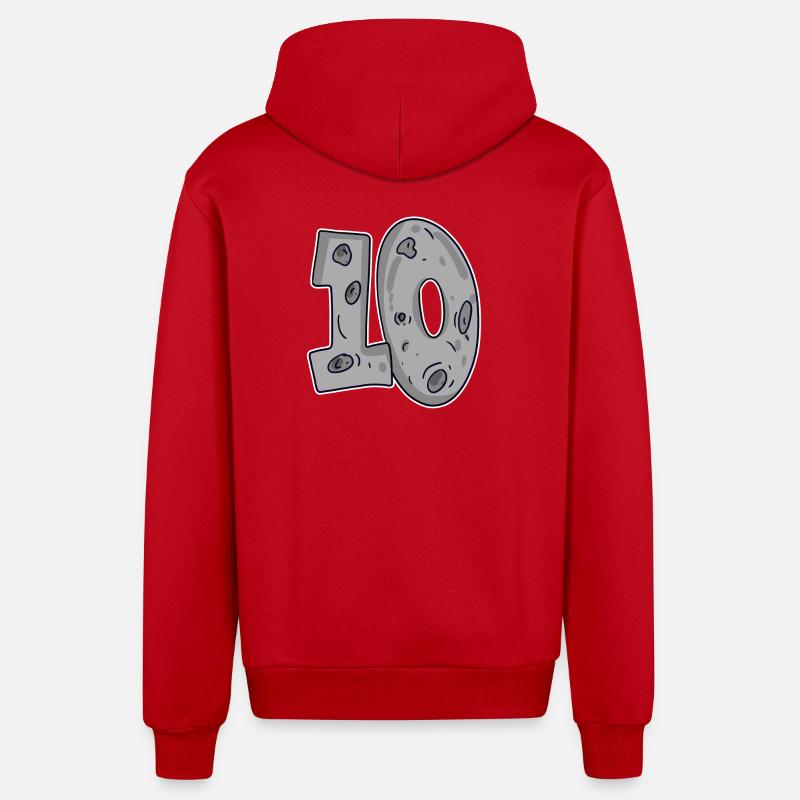 Lune Dix 10 Numéro Numéro - Veste à capuche bio décontractée fabriquée en UE - rouge