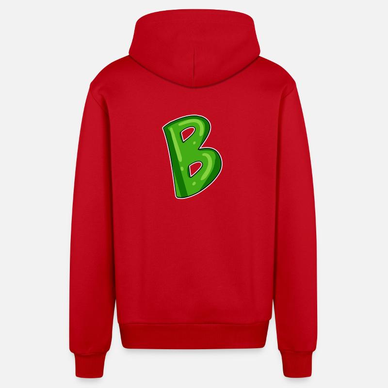 Buchstabe B - Anfangsbuchstabe B - Organic Relaxed Kapuzenjacke Made in EU - Rot