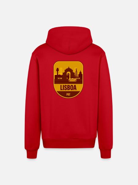 Lisboa Skyline Tram - Organic Relaxed Hooded Jacket Made in EU - red