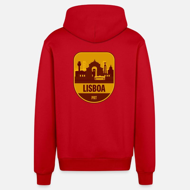 Tramway de la Skyline de Lisboa - Veste à capuche bio décontractée fabriquée en UE - rouge