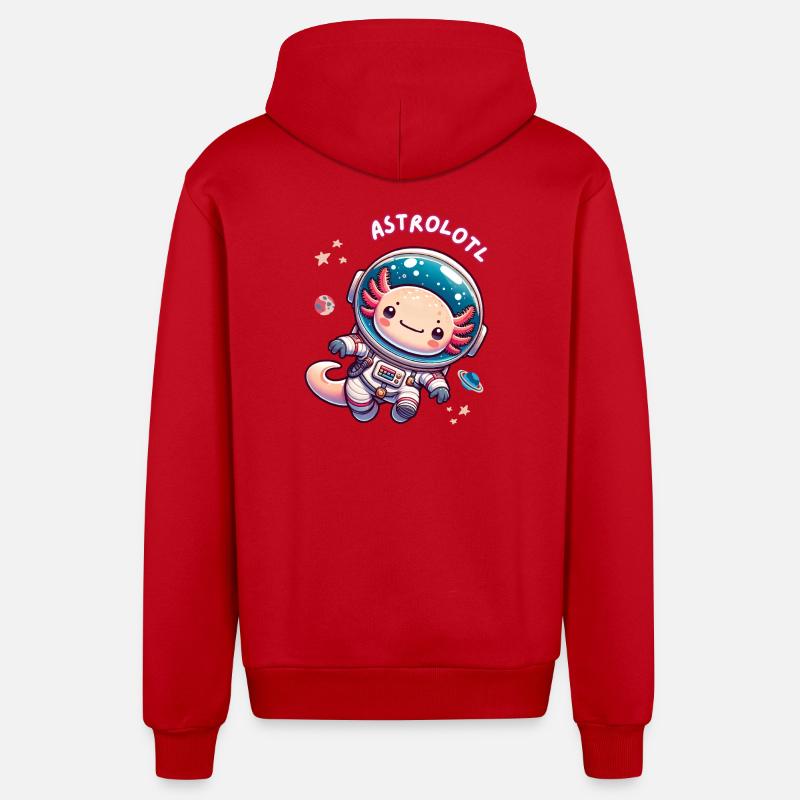 Astronaute axolotl dans l’espace - Kawaii Art - Veste à capuche bio décontractée fabriquée en UE - rouge