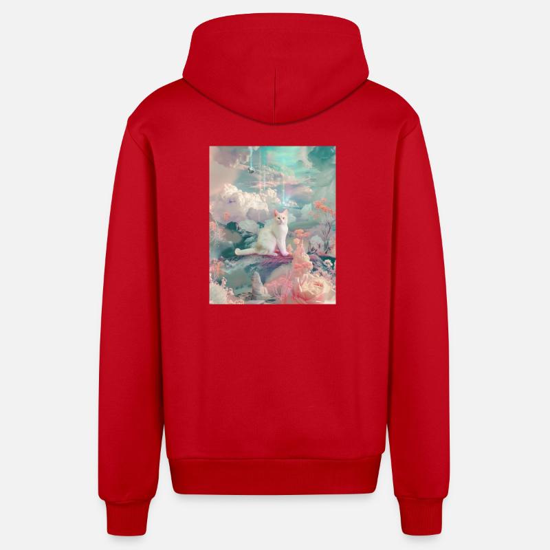 Chat pastel dans Dreamscape - Veste à capuche bio décontractée fabriquée en UE - rouge