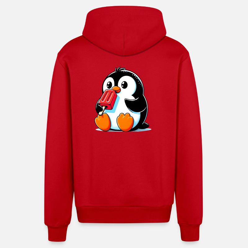 Pinguin isst ein Eis am Stiel - Organic Relaxed Kapuzenjacke Made in EU - Rot