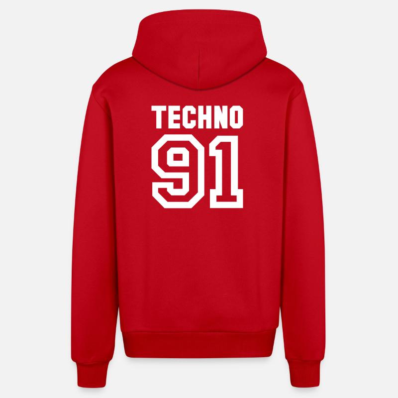 TECHNO Rave 90s Raver - Organic Relaxed Hooded Jacket Made in EU - red