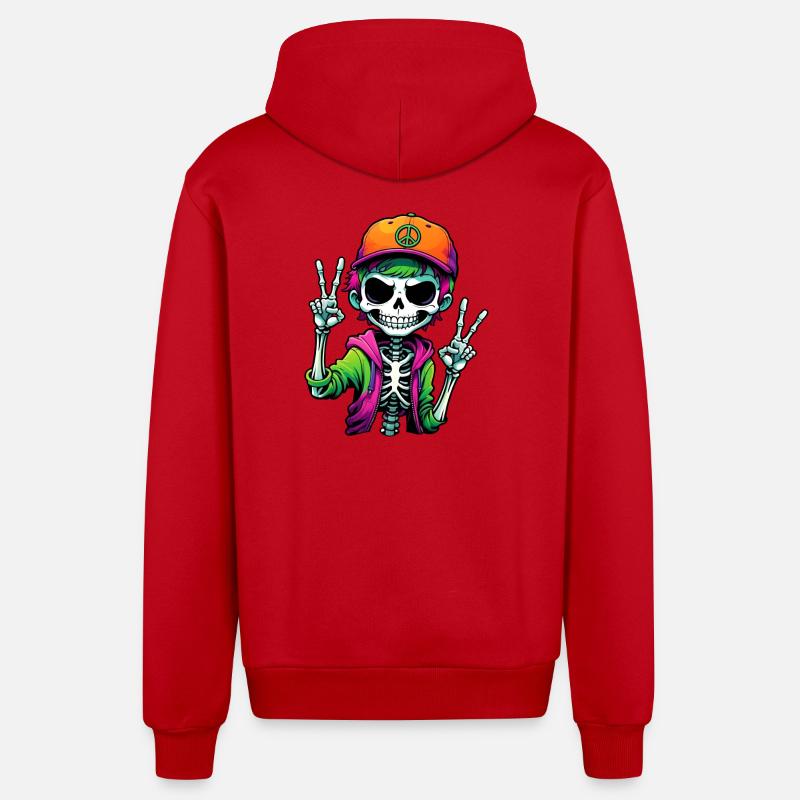 Mignon dessin animé squelette garçon - Veste à capuche bio décontractée fabriquée en UE - rouge
