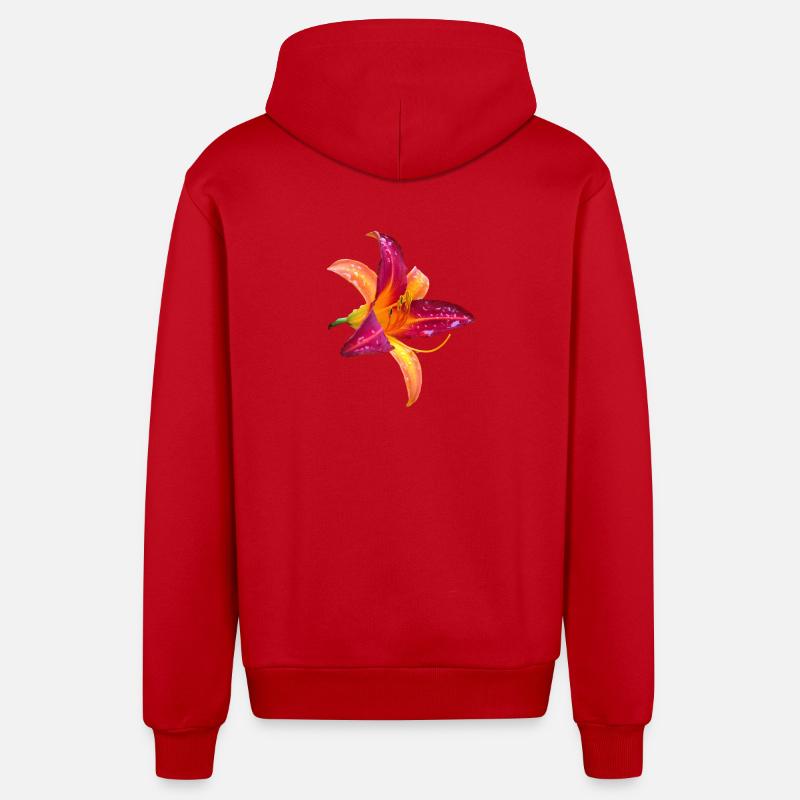 Hémérocalle tropicale - Fleur d’hémérocallis - Veste à capuche bio décontractée fabriquée en UE - rouge
