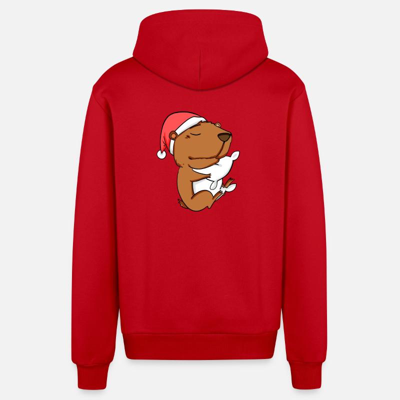 Capybara Capybara Capybaras Noël - Veste à capuche bio décontractée fabriquée en UE - rouge