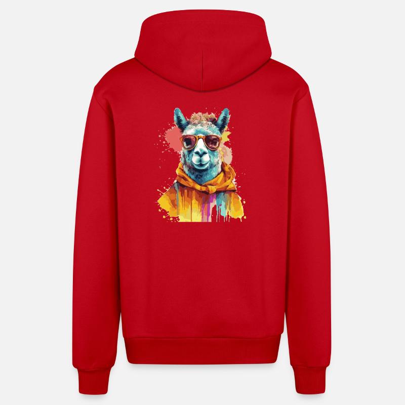 lama, alpaga, lama swag - Veste à capuche bio décontractée fabriquée en UE - rouge