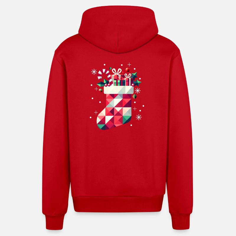 Bunter Weihnachtsstrumpf voller Geschenke - Organic Relaxed Kapuzenjacke Made in EU - Rot