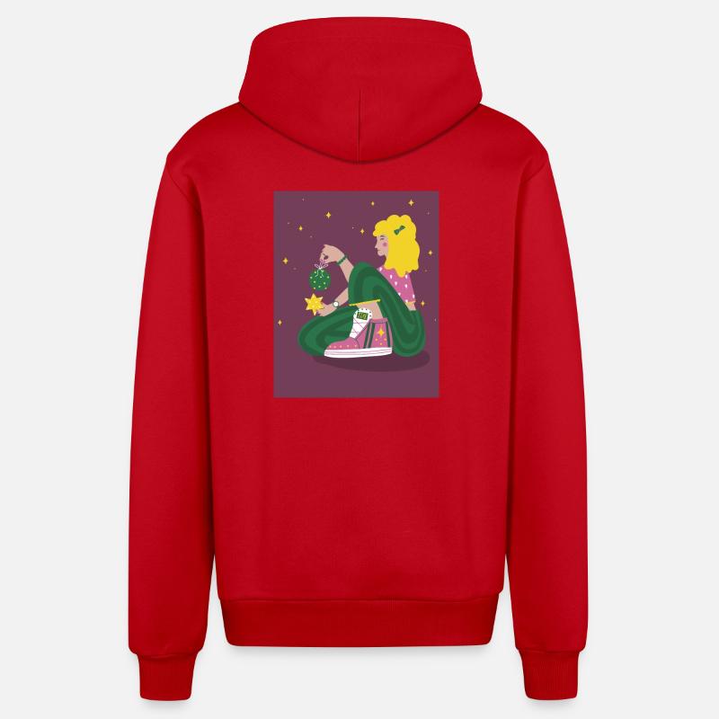 Fille de Noël avec des étoiles - Veste à capuche bio décontractée fabriquée en UE - rouge