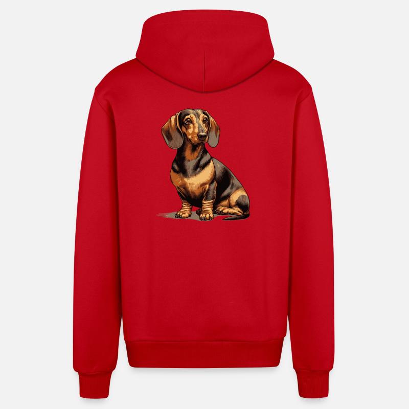 Sitzender Dackel - Organic Relaxed Kapuzenjacke Made in EU - Rot