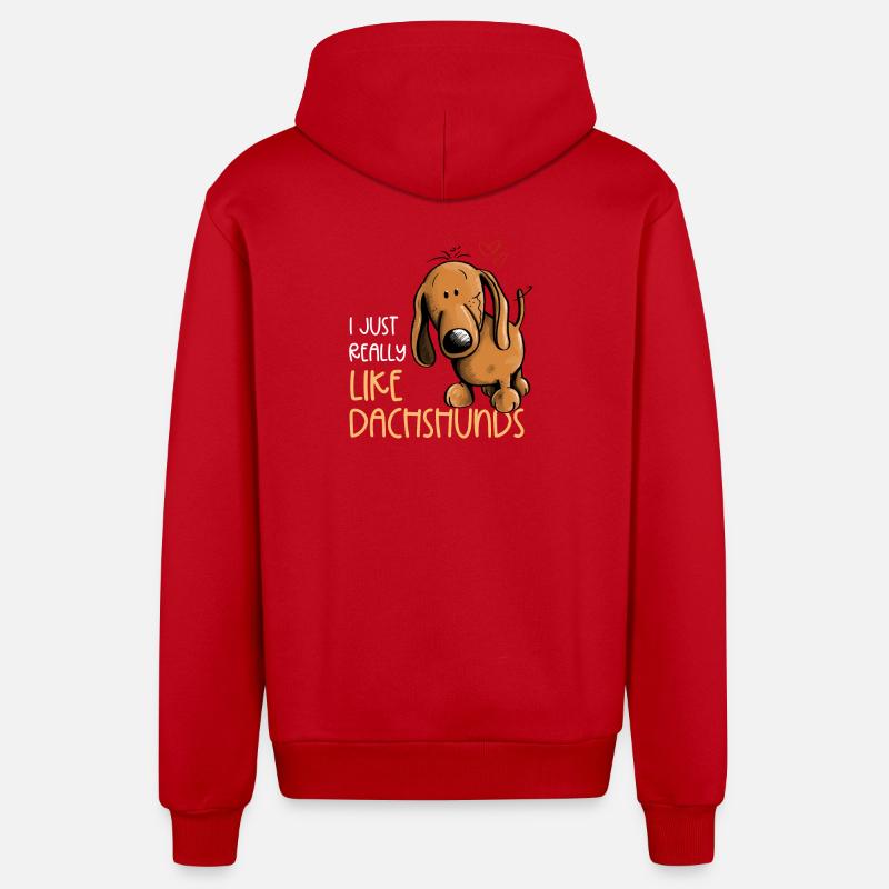 J’aime vraiment les teckels teckels - Veste à capuche bio décontractée fabriquée en UE - rouge