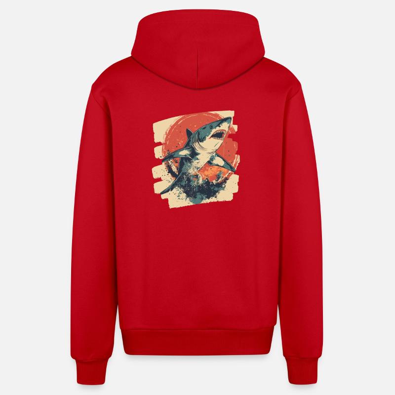 Requin rétro - Veste à capuche bio décontractée fabriquée en UE - rouge